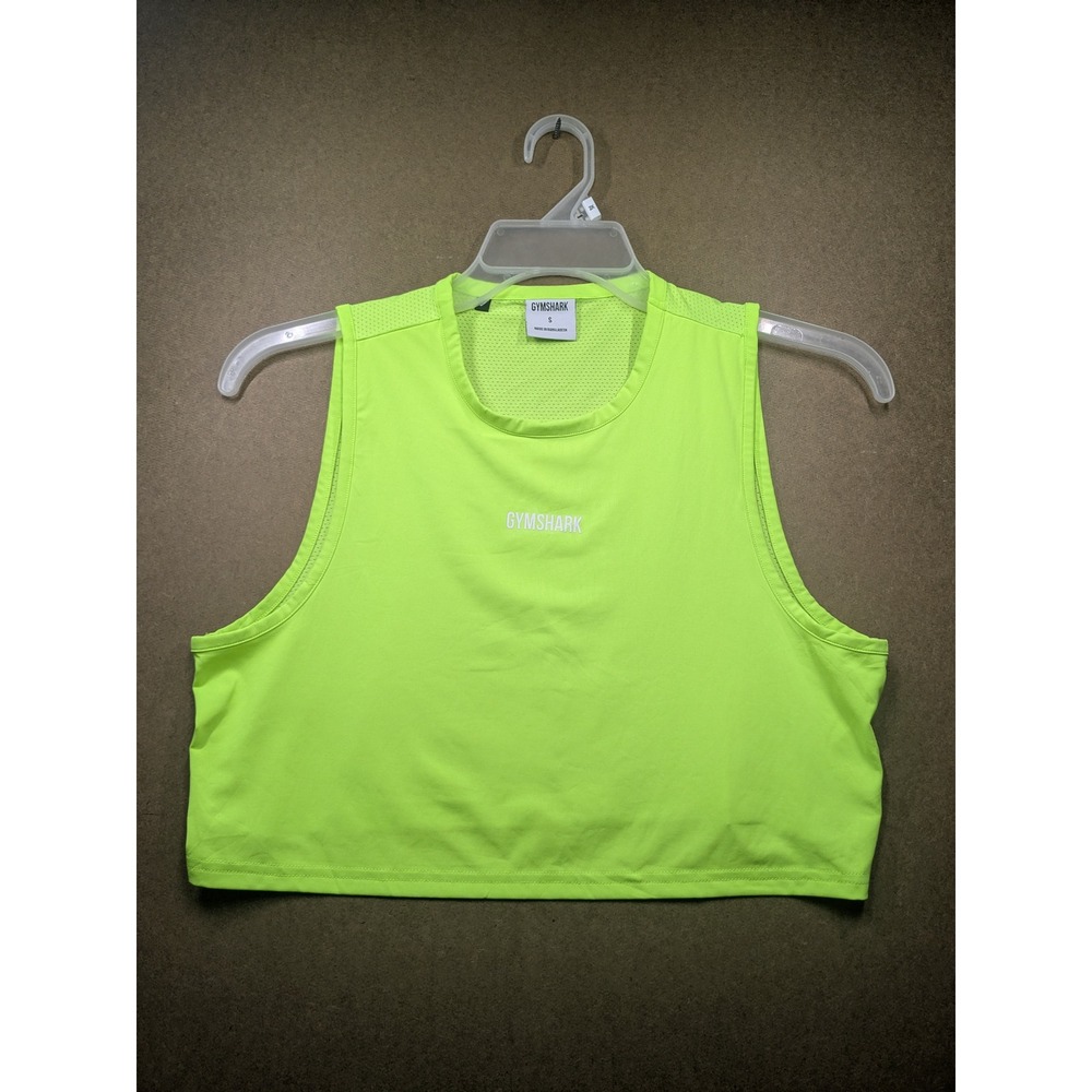 Gymshark Womens Neon Lime Green Mesh Back Sleeveless Crop Tank Top Size S GLCT39